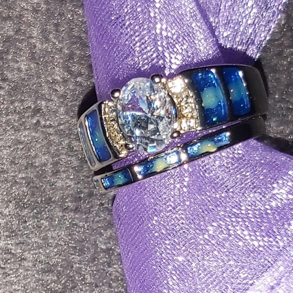 Gabby' Rainbow  Wedding Ring Set